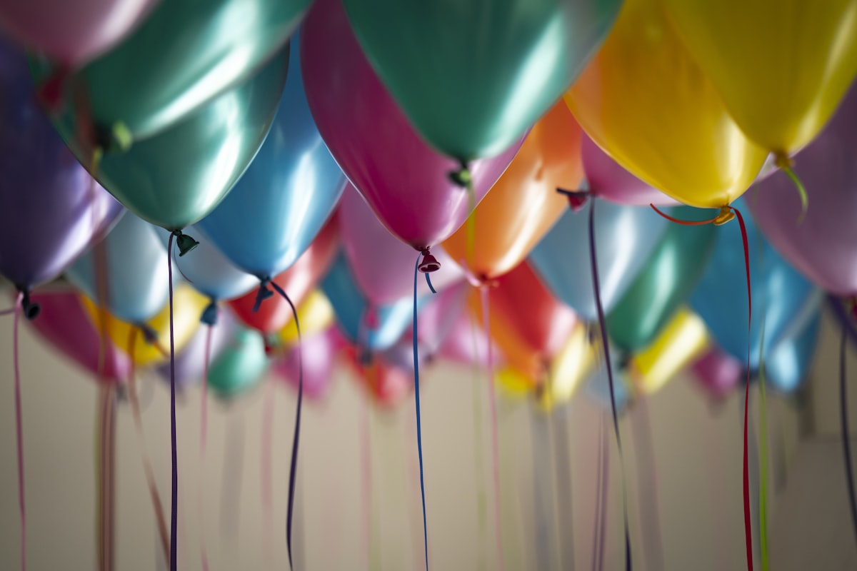 Colourful balloon décor at a celebration